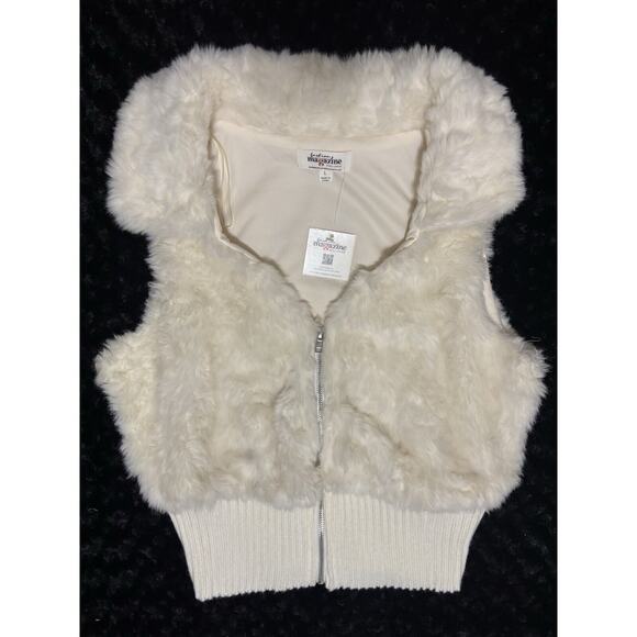 Vintage 80's Cream Faux Fur Full Zip Vest Retro Sleeveless Jacket Winter Large - Picture 1 of 8